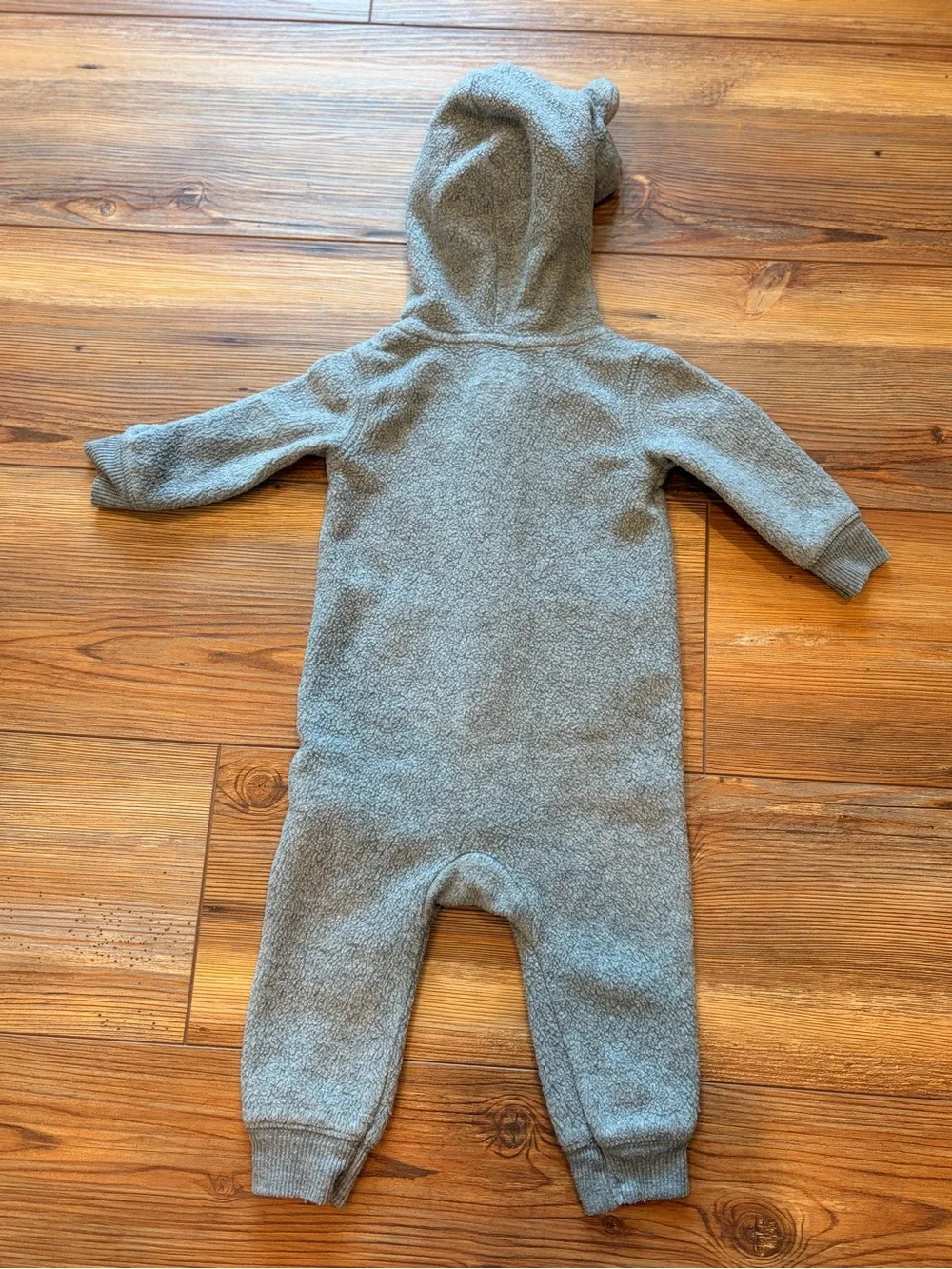 3 Carters 6 Months Cozy Baby Hooded Fleece Rompers - Gray/Tan Bears & Moose
